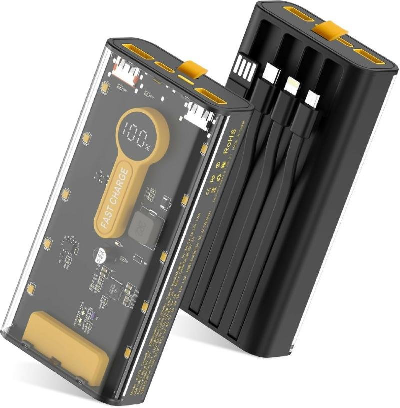 10000mAh Fast Charging Power Bank 22 5W Portable Charger with Built in Cables