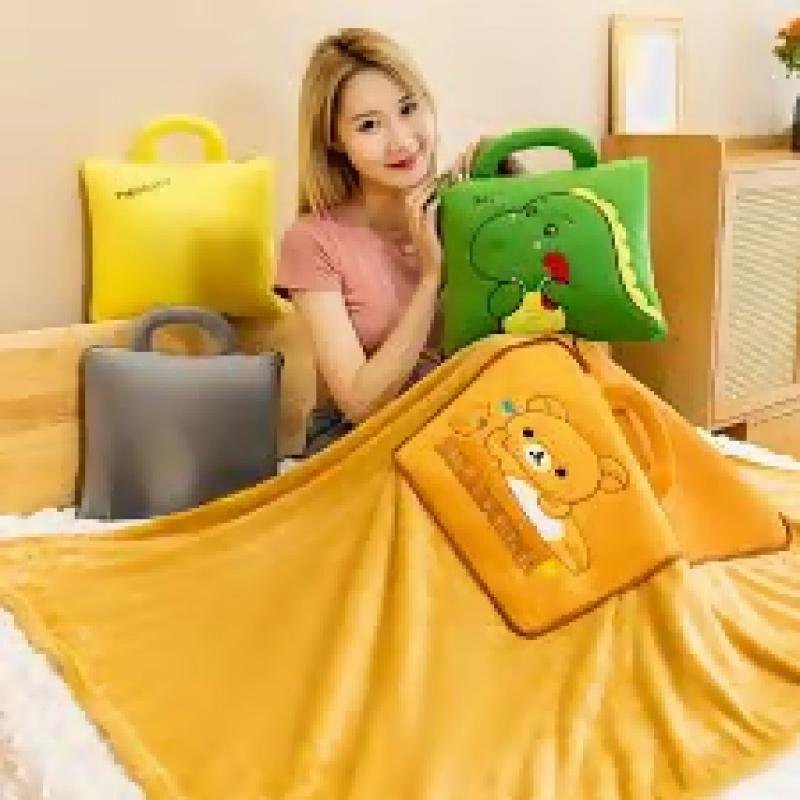 2 in 1 Quilt Double Use Folding Air Conditioning Blanket Pillow Car Interior Cushions Office Napping