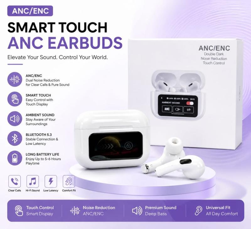 ANC/ENC Smart Touch Earbuds 🎧✨