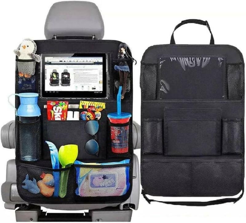 Car Backseat Organizer with Touch Screen Tablet Holder 9 Storage Pockets Kick Mats Car Seat Back Protectors