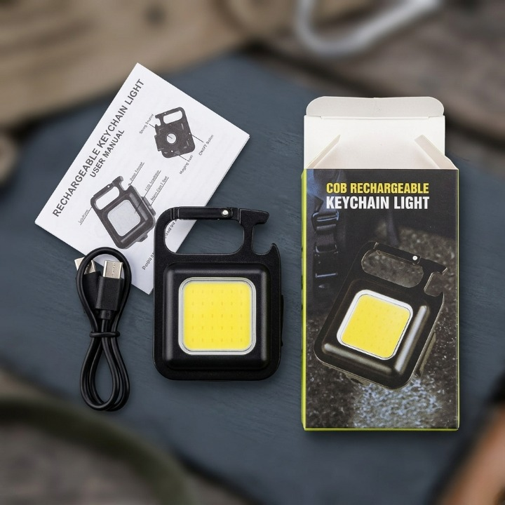 COB Rechargeable Keychain Light – Ultra Bright Metal Body Emergency Light with Type-C Charging (With Cable)