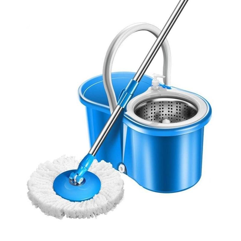 Easy Spin Magical Mop Set with Steel Bucket | 360 Degree Rotating Microfiber Mop Head | Home & Office Floor Cleaning Tool