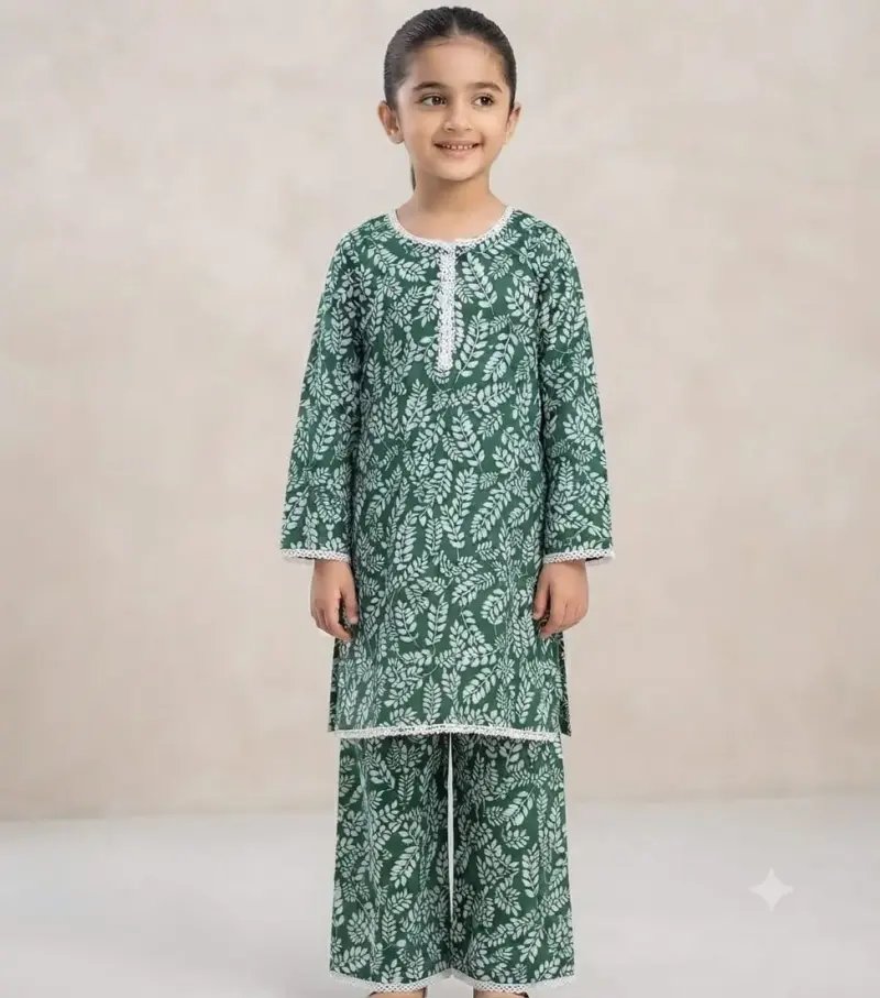 Girls cotton printed shirt and trousers suit