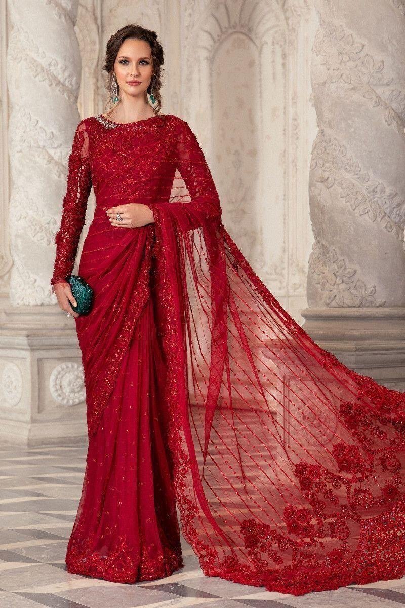 Luxury Red Bridal Net Suit | Heavy Embroidered Pakistani Wedding Dress