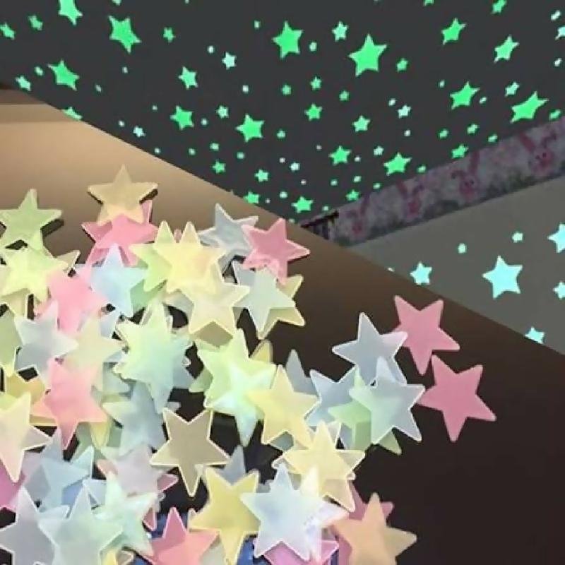Pack of 100 3D Stars Glow In The Dark Wall Stickers Luminous Fluorescent Wall Stickers For Kids Baby Room Bedroom Ceiling Home Decor