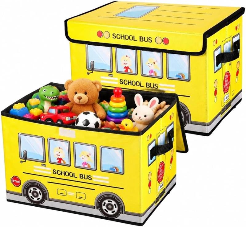 School Bus Toy Organizer Storage Box Kids Room Organizer Bench Seat Multi-Purpose Children’s Storage