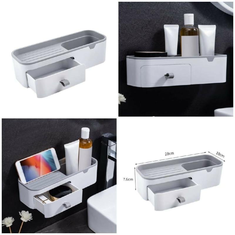 Smart Wall Mount Storage Shelf with Hidden Drawer MultiPurpose Bathroom Organizer Rack