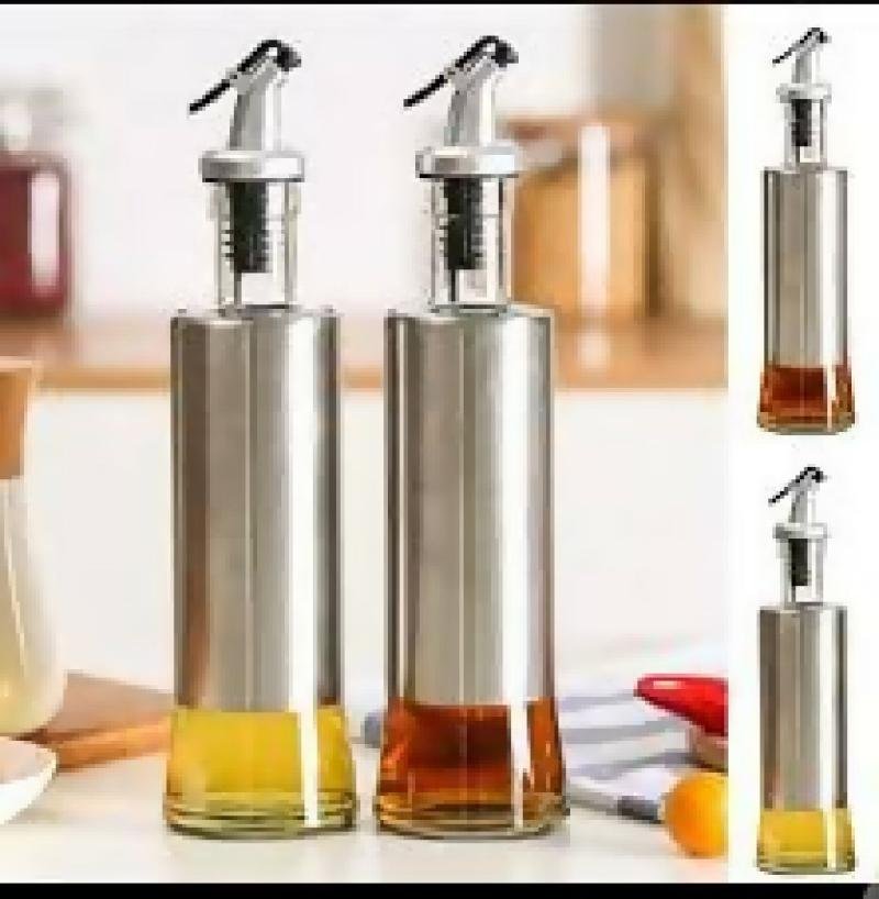 Steel Case Nozzle Glass Oil Bottle 300ml