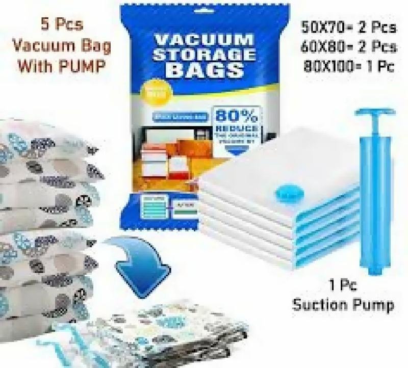 Vacuum Storage Bags 5 Bag And 1 Suction Pump for Travel Space Saver